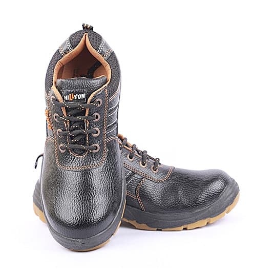 Hillson High Ankle Dual Density Synthetic Leather Sporty Safety Shoes - Steel Toe (Black)