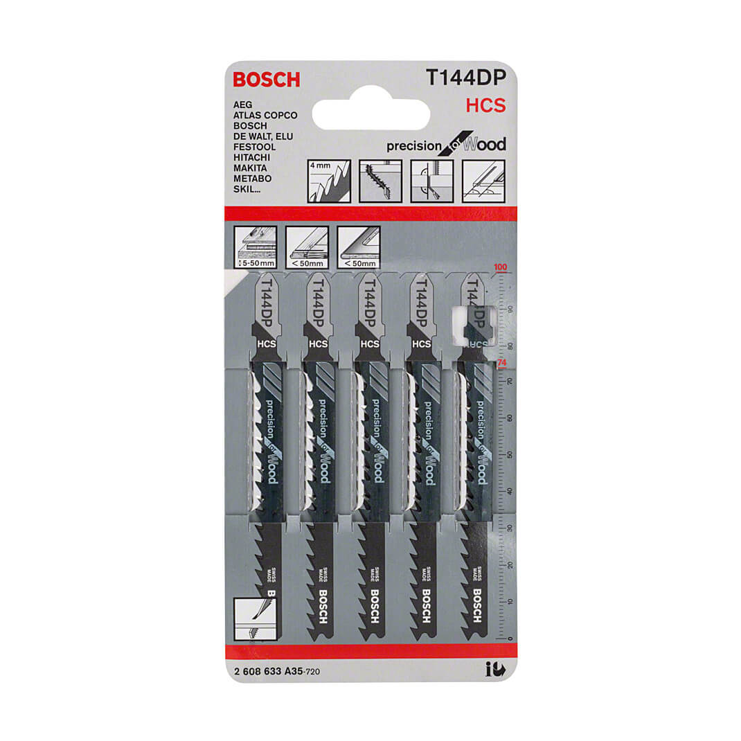 Bosch 100 mm Jigsaw Blades Precision for Wood (T 144 DP), 2 608 633 A35