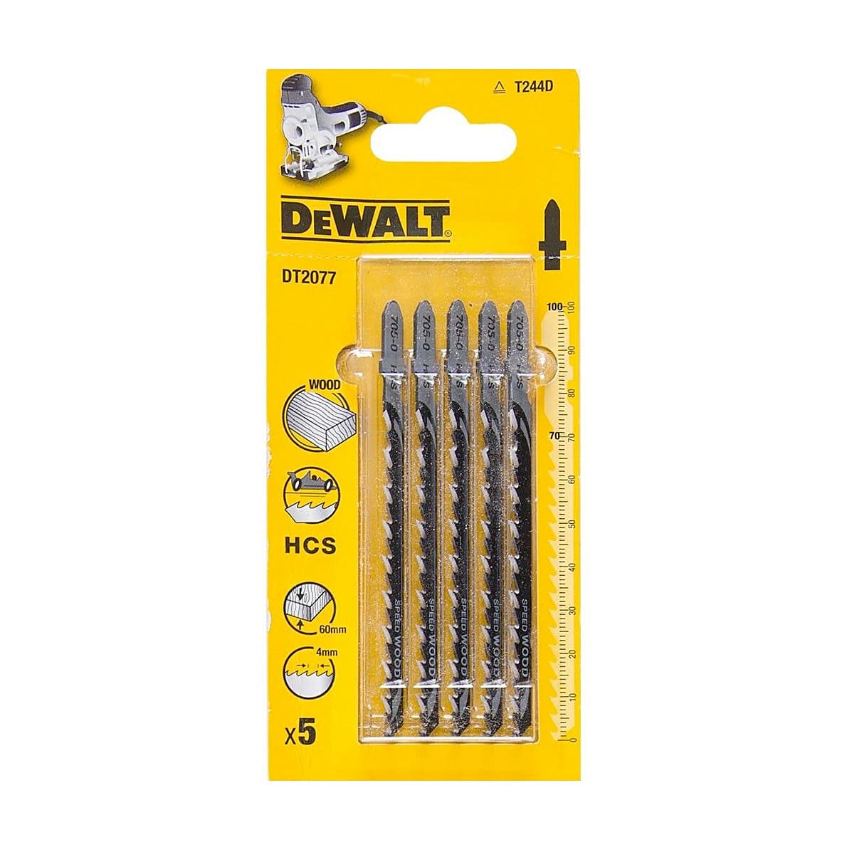 Dewalt 100 x 70 mm High Carbon Steel Jigsaw Blades For Wood (T244D) (Pack of 5 Pcs), DT2077-QZ