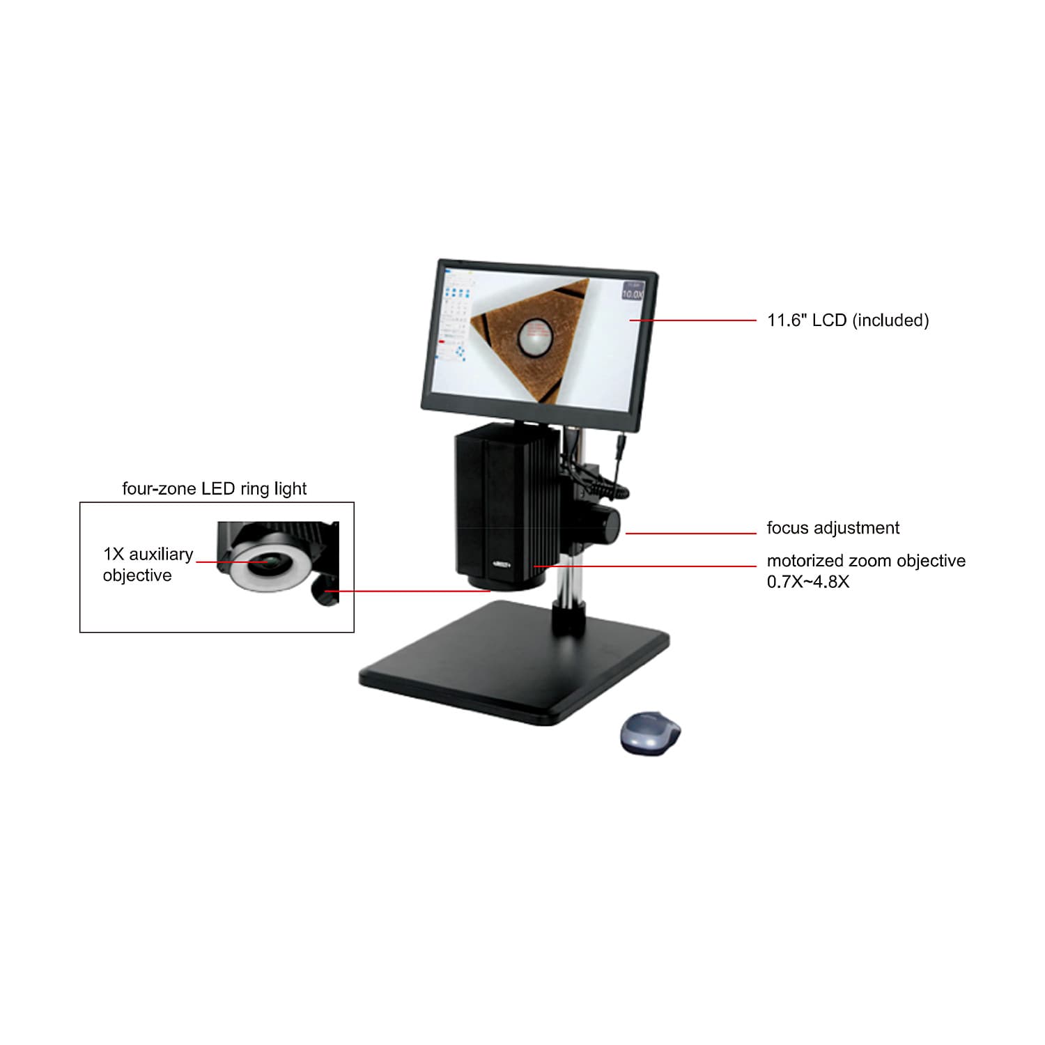 Insize 10 - 68.5X Motorized Zoom Microscope with LCD Display, 5325-VM100