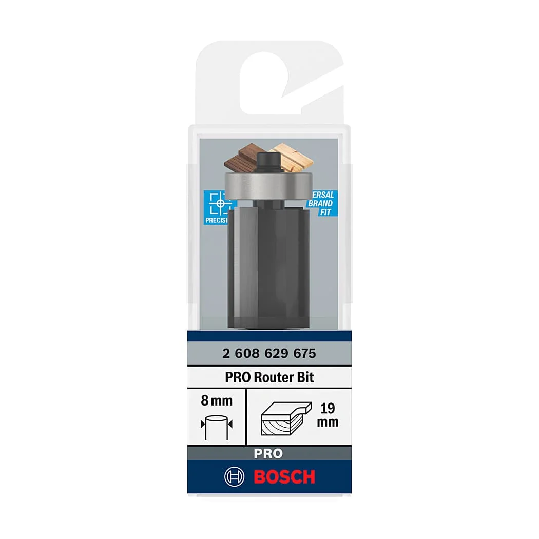 Bosch 19 mm Pro Router Bit (Bottom Bearing Flush Trim Bit 2 Flute), 2 608 629 675