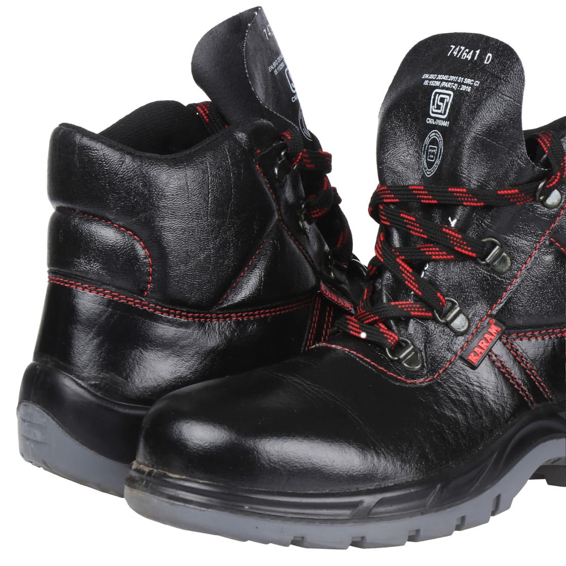 Karam Men's Deluxe Ankle Height Grain Leather Safety Shoe - Steel Toe (Black), FS21BL