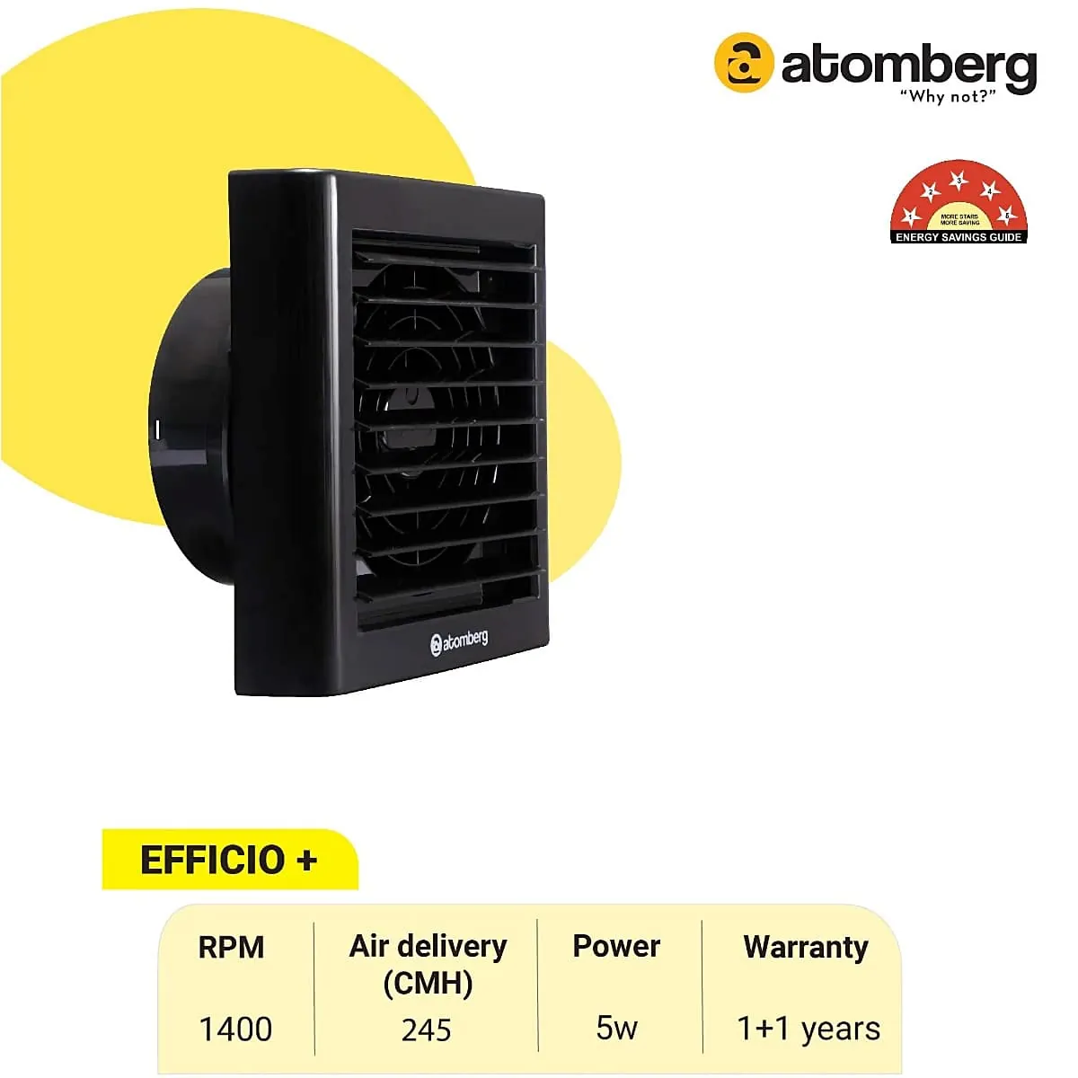 Atomberg Efficio+ 150 mm Energy Saving Exhaust Fan With BLDC Motor (Black)