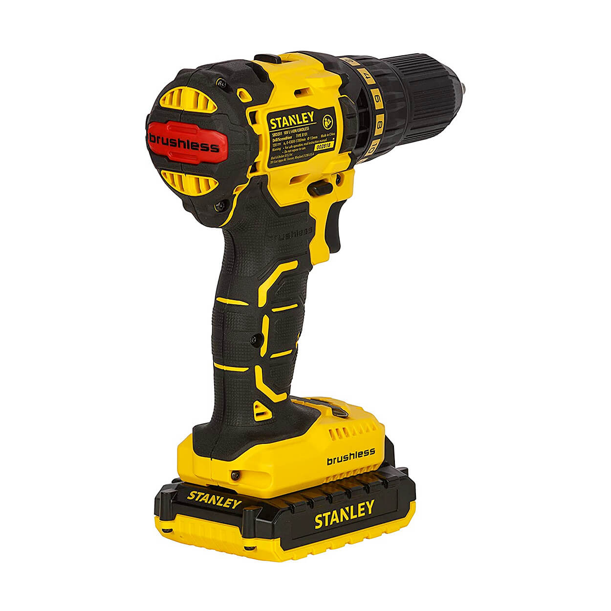 Stanley 18V / 2.0 Ah / 13mm Li-ion Brushless Cordless Drill Driver With 2 Batteries & Charger, SBD201D2K
