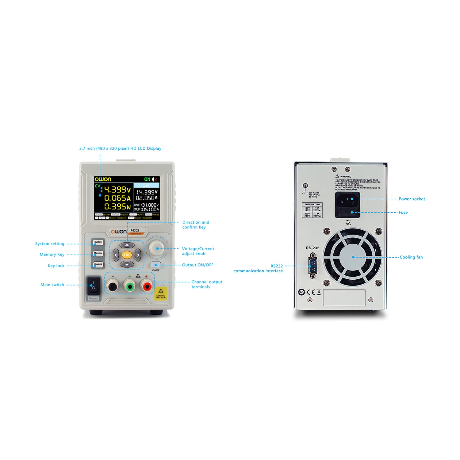 Owon 0 - 30V / 0 - 5A Programmable DC Power Supply, P4305