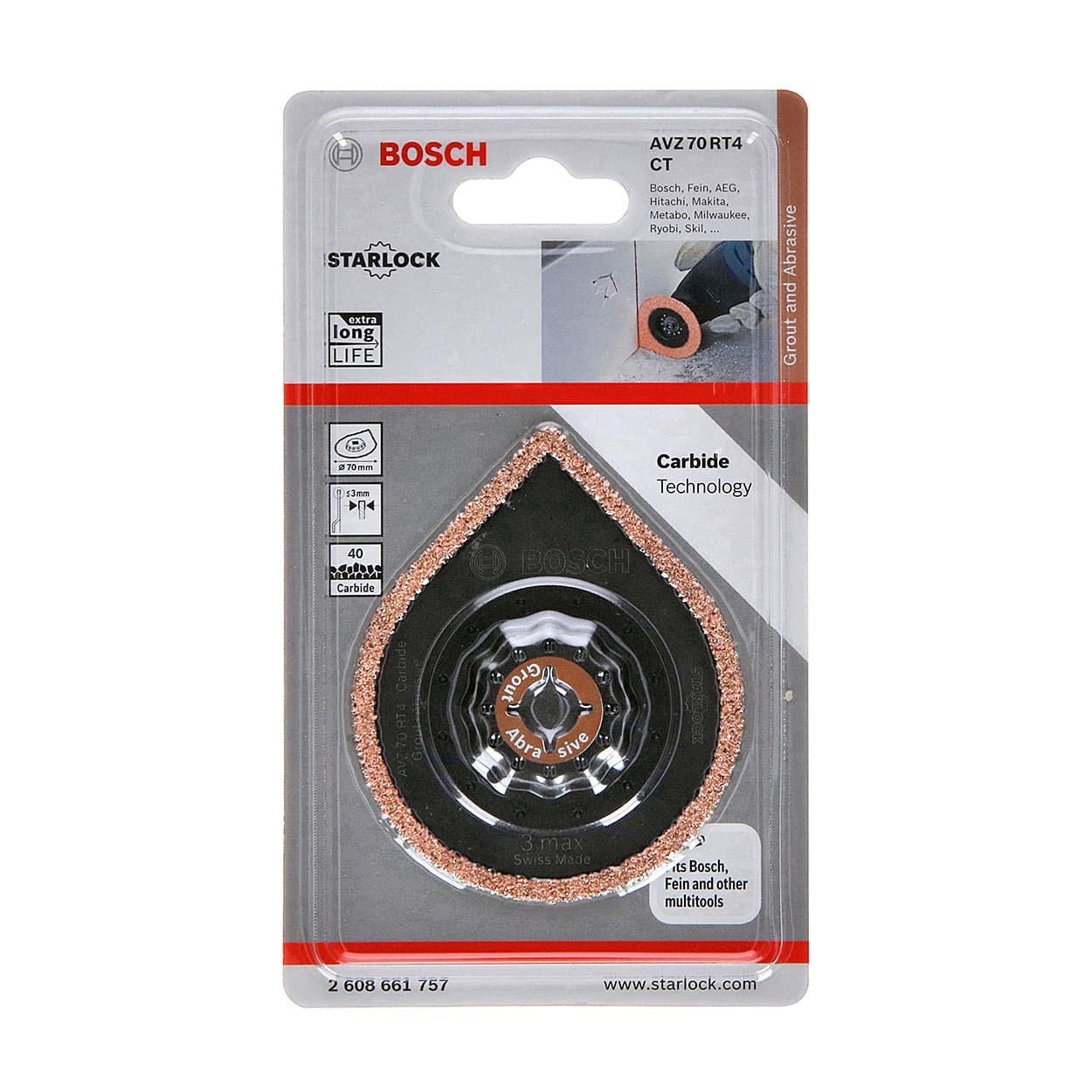 Bosch 70 mm Dia. Carbide-RIFF Grout & Mortar Remover AVZ 70 RT4, 2 608 661 757
