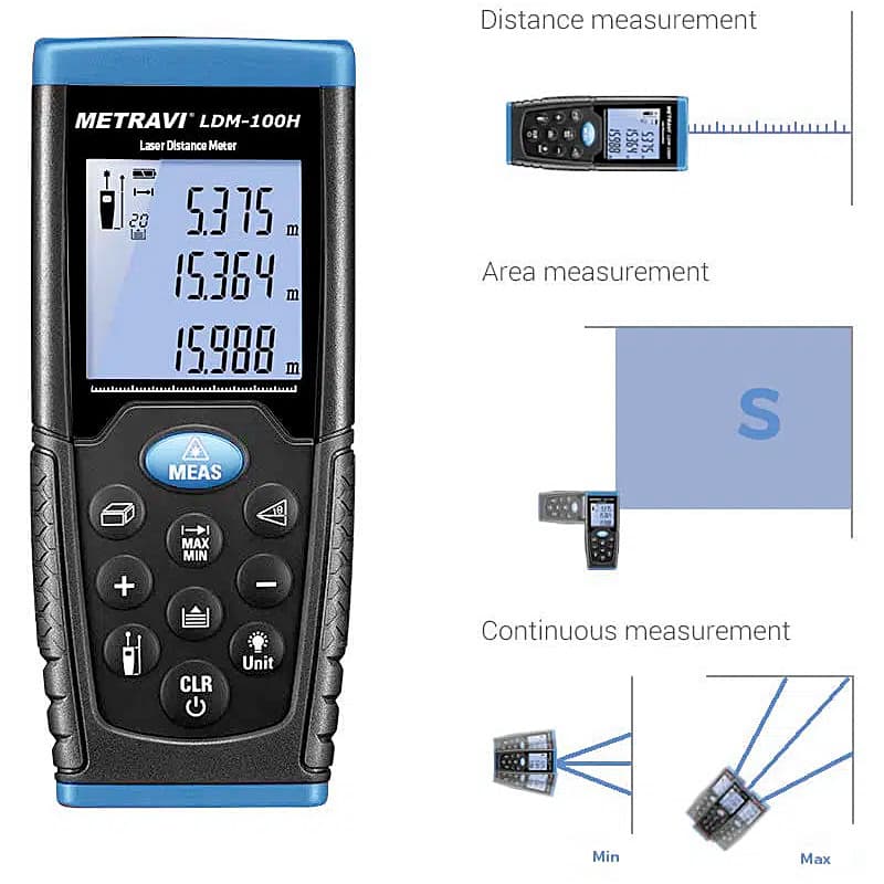 Metravi 100 Mtr Laser Distance Meter With Area / Volume Calculations, LDM-100H