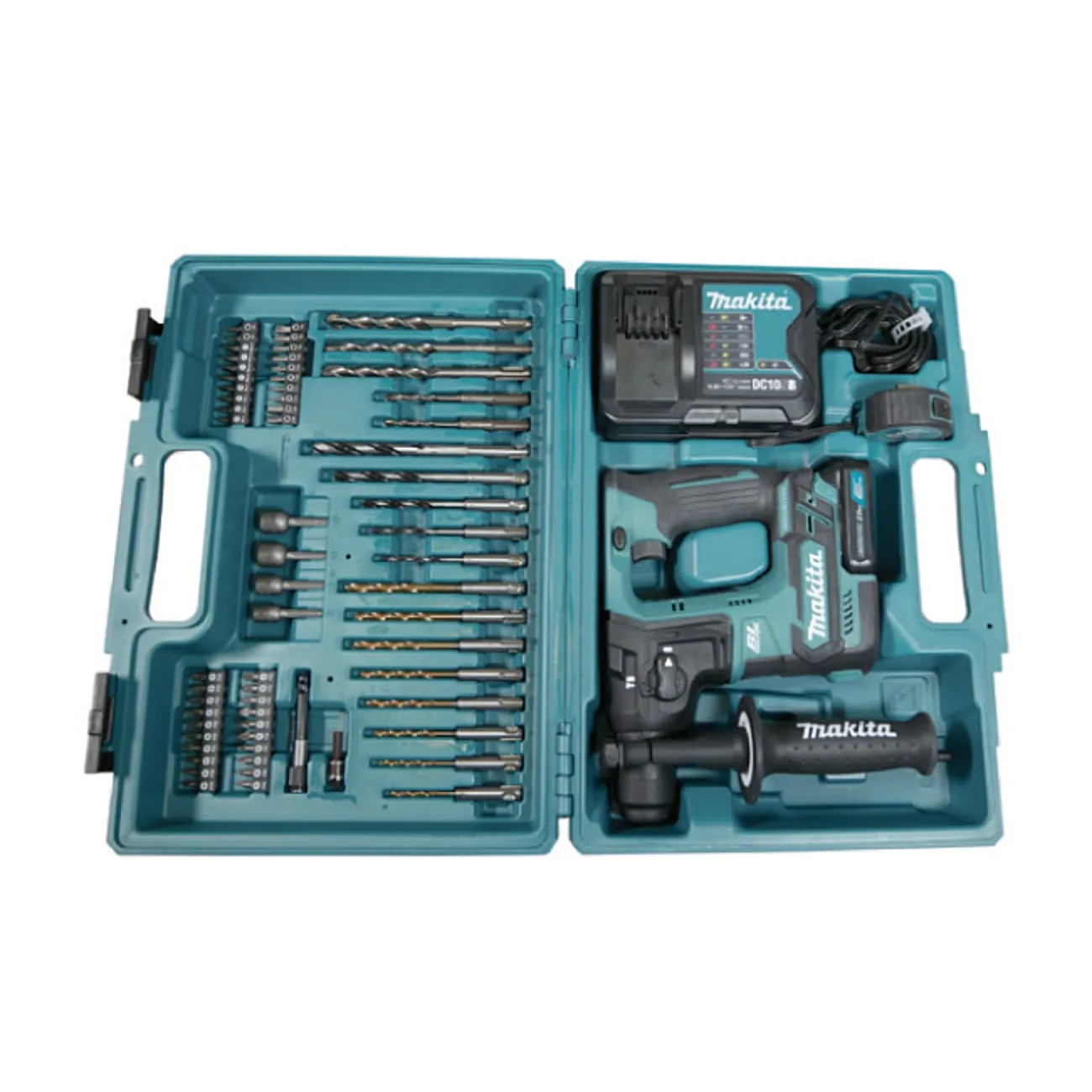 Makita 12V max CXT BL 16 mm (5/8") SDS-PLUS Cordless Rotary Hammer with Charger & 1 Pcs 2.0 Ah Batteries (76 Pcs Accessory Set), HR166DWAE1