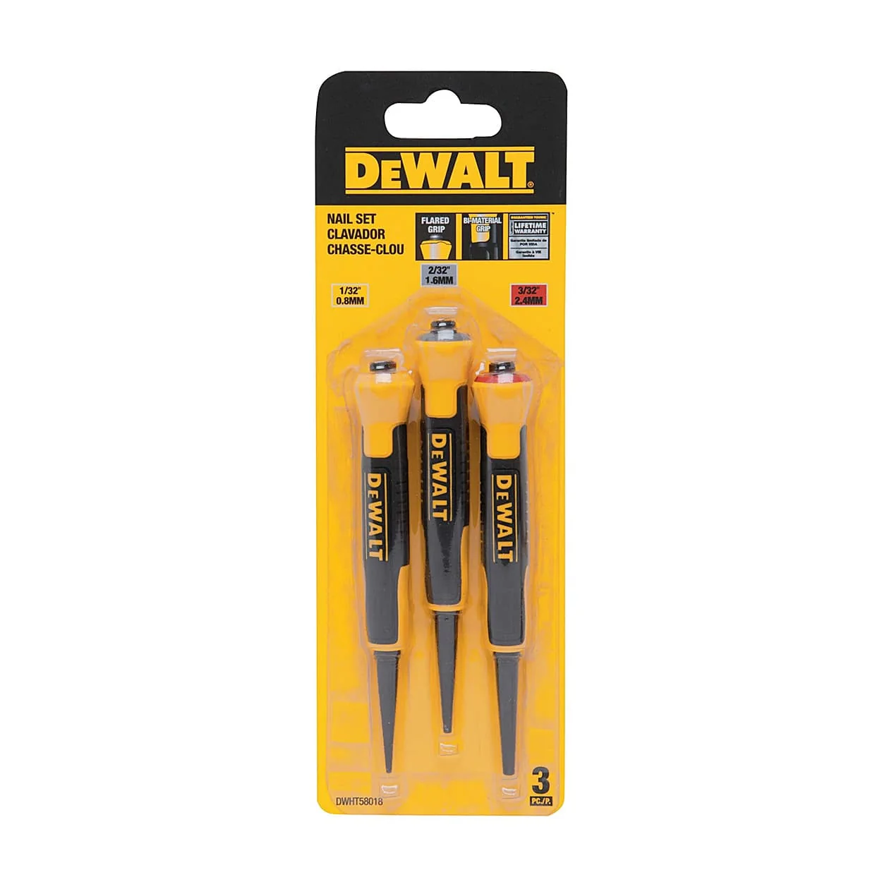 Dewalt 3 Pcs Bi-Material Nail Punch Set, DWHT0-58018