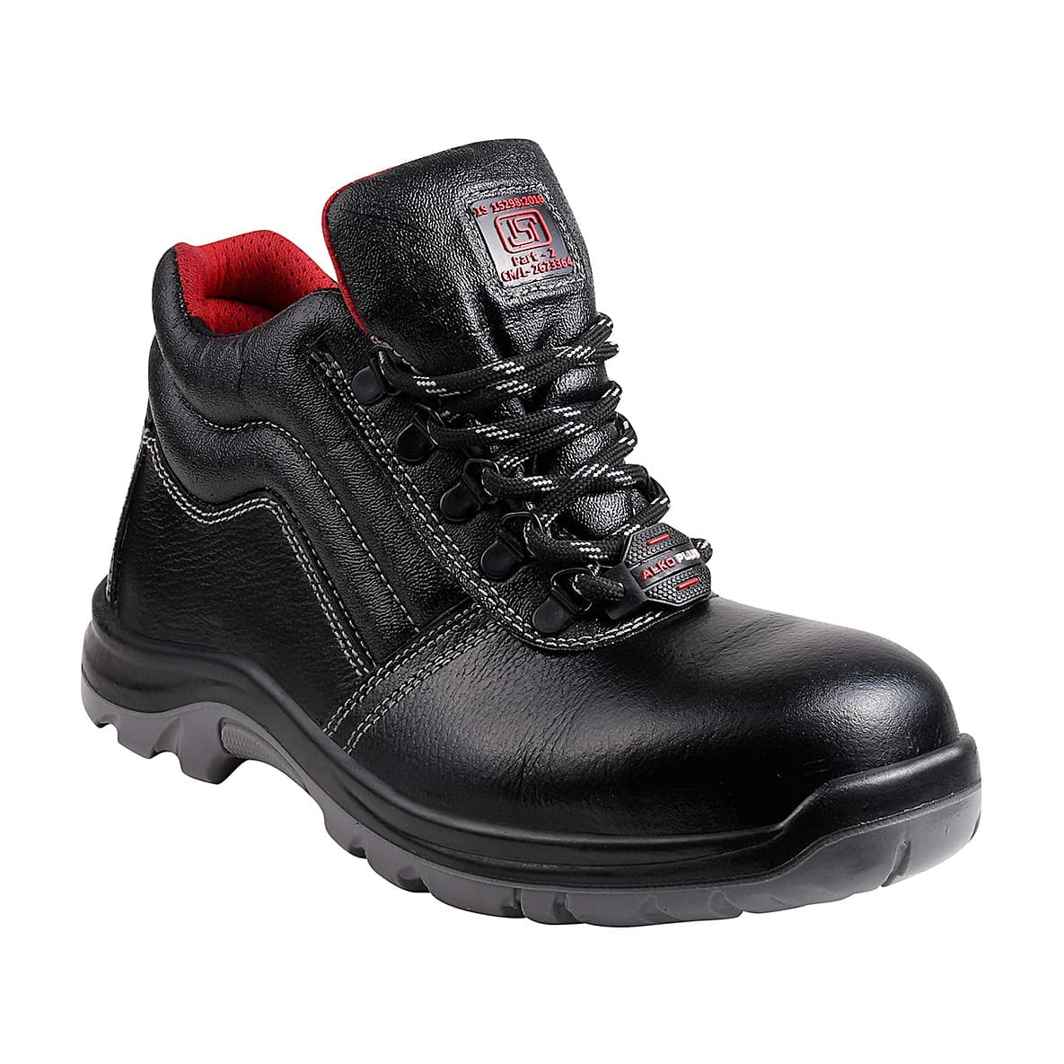 Alko Plus High Ankle Tango Leather Safety Shoe with PU Double Density Sole - Steel Toe (Black), APS 2151