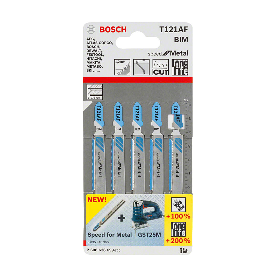 Bosch 92 mm Jigsaw Blades Speed for Metal (T 121 AF), 2 608 636 699
