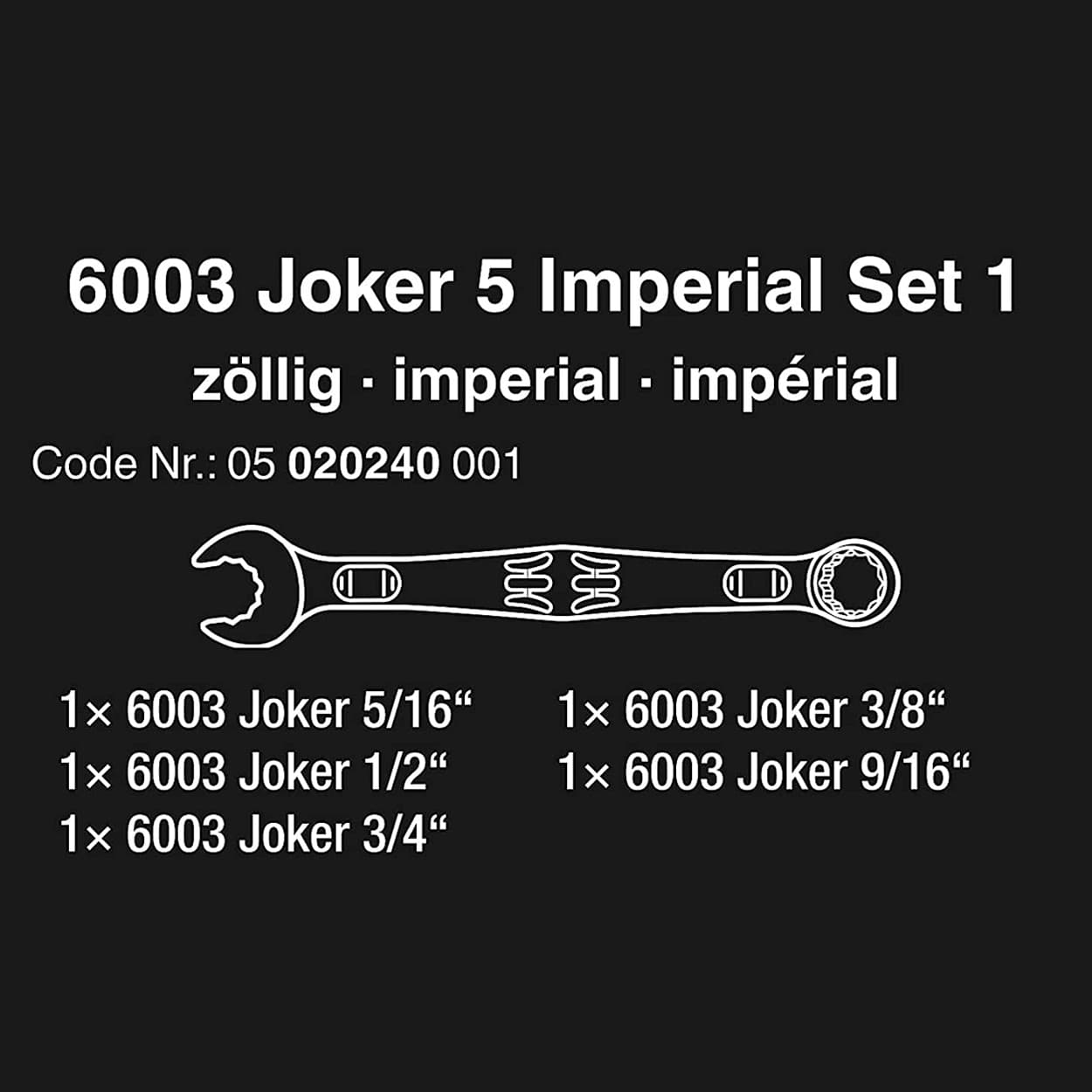 Wera 6003 Joker 5 Imperial Set 1 Combination Wrench Imperial, 05020240001