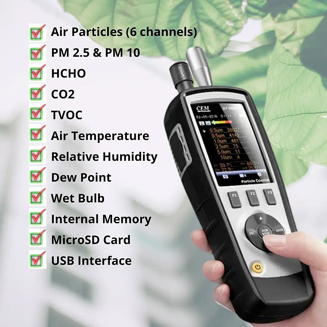 CEM 6-In-1 Air Particle Counter With Multi Gas Analyser, DT-9883M