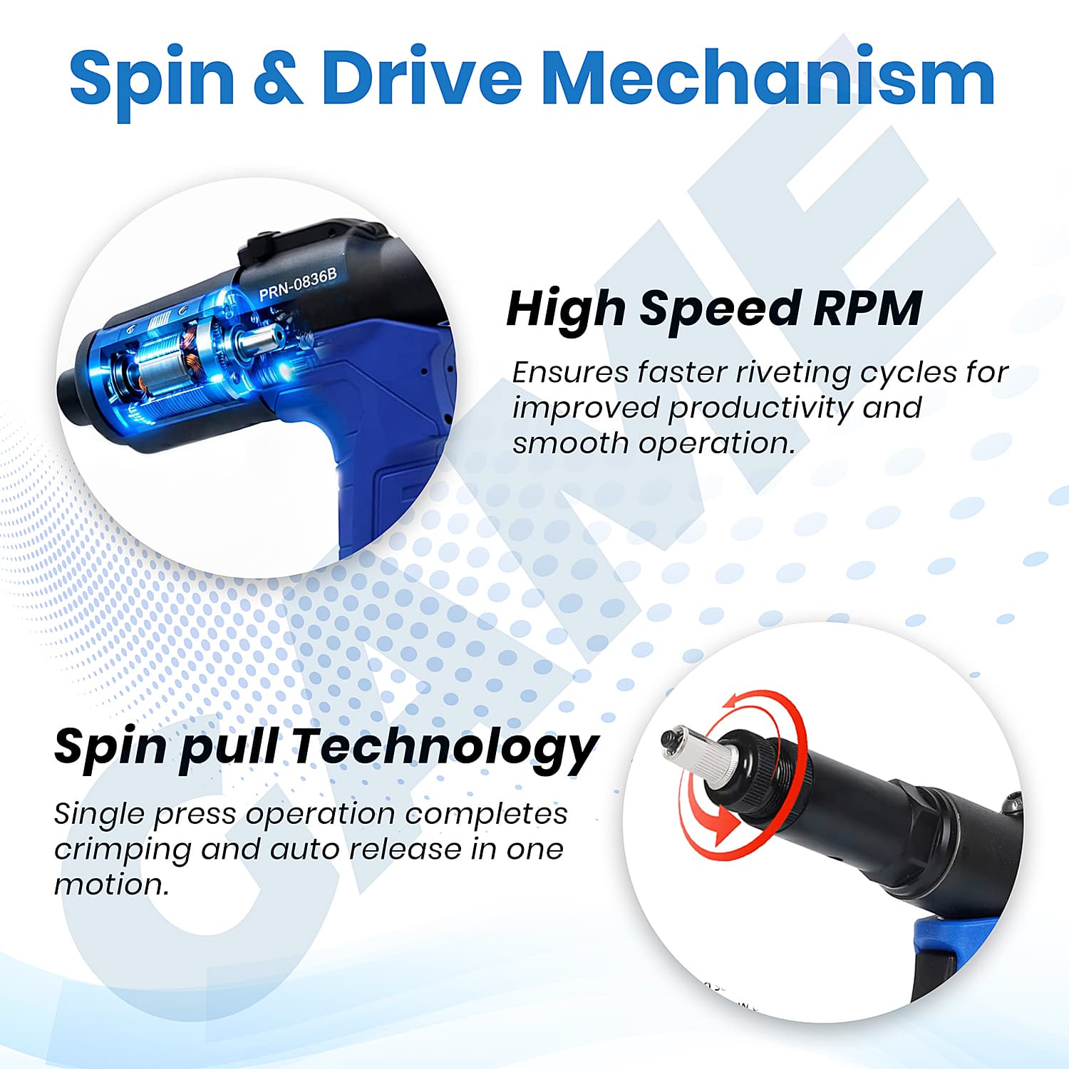 Game 25.5 - 35.7 kN (Pull Force) Air Hydraulic Rivet Nut Tool, PRN-0836-B
