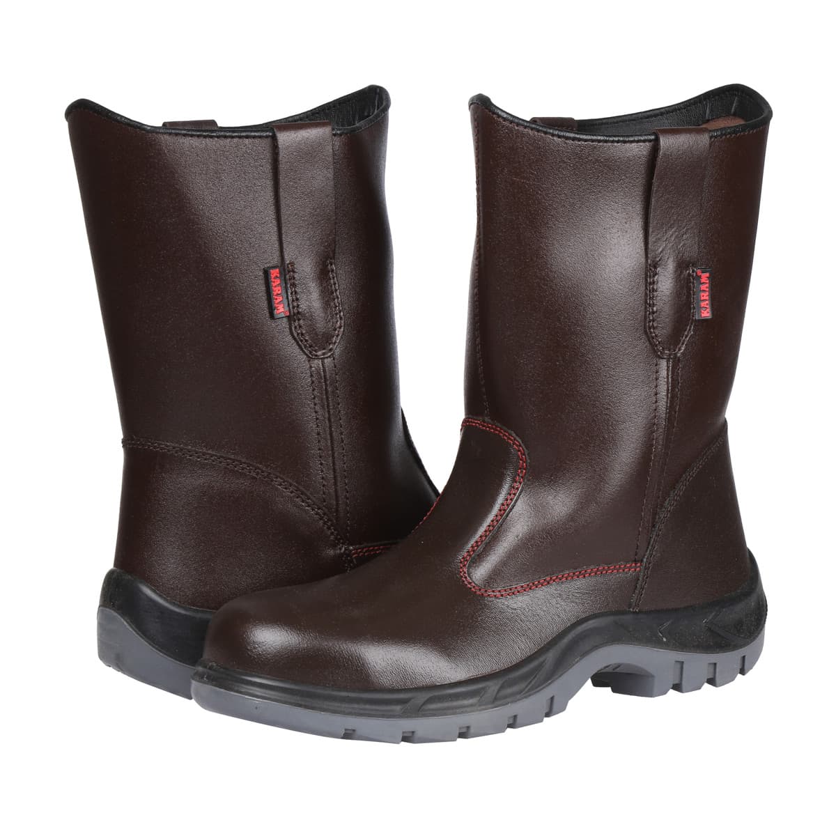 Karam Men's High Ankle Leather Safety Gumboot - Fibre Toe (Dark Brown), FS51RG