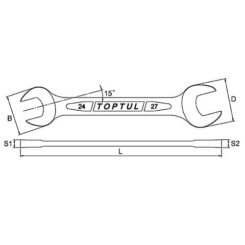 Toptul 30 x 32 mm Double Open End Wrench (Satin Chrome Finished), AAEJ3032