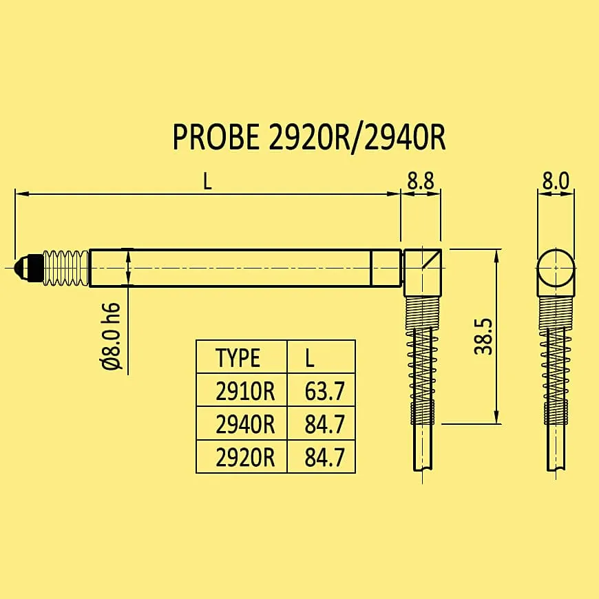 Baker 4.5 mm Half - Bridge Type Electronic Axial Probe With Right Angle Cap, 2940 R