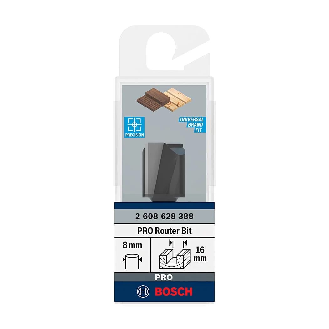 Bosch 16 mm Pro Router Straight Bit (2 Flute), 2 608 628 388