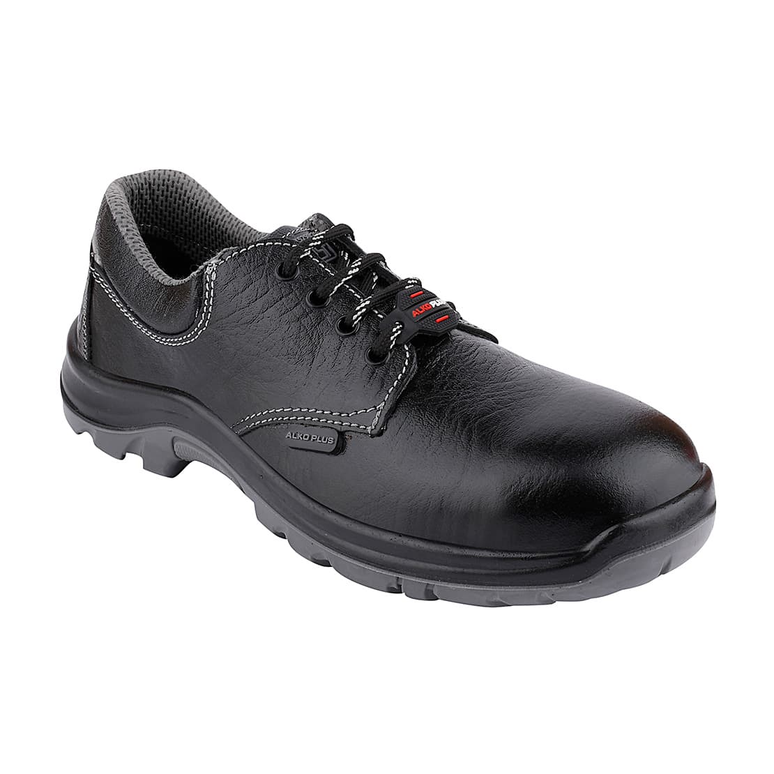 Alko Plus Low Ankle Buff Leather Safety Shoe with PU Double Density Sole - Steel Toe (Black), APS 2052