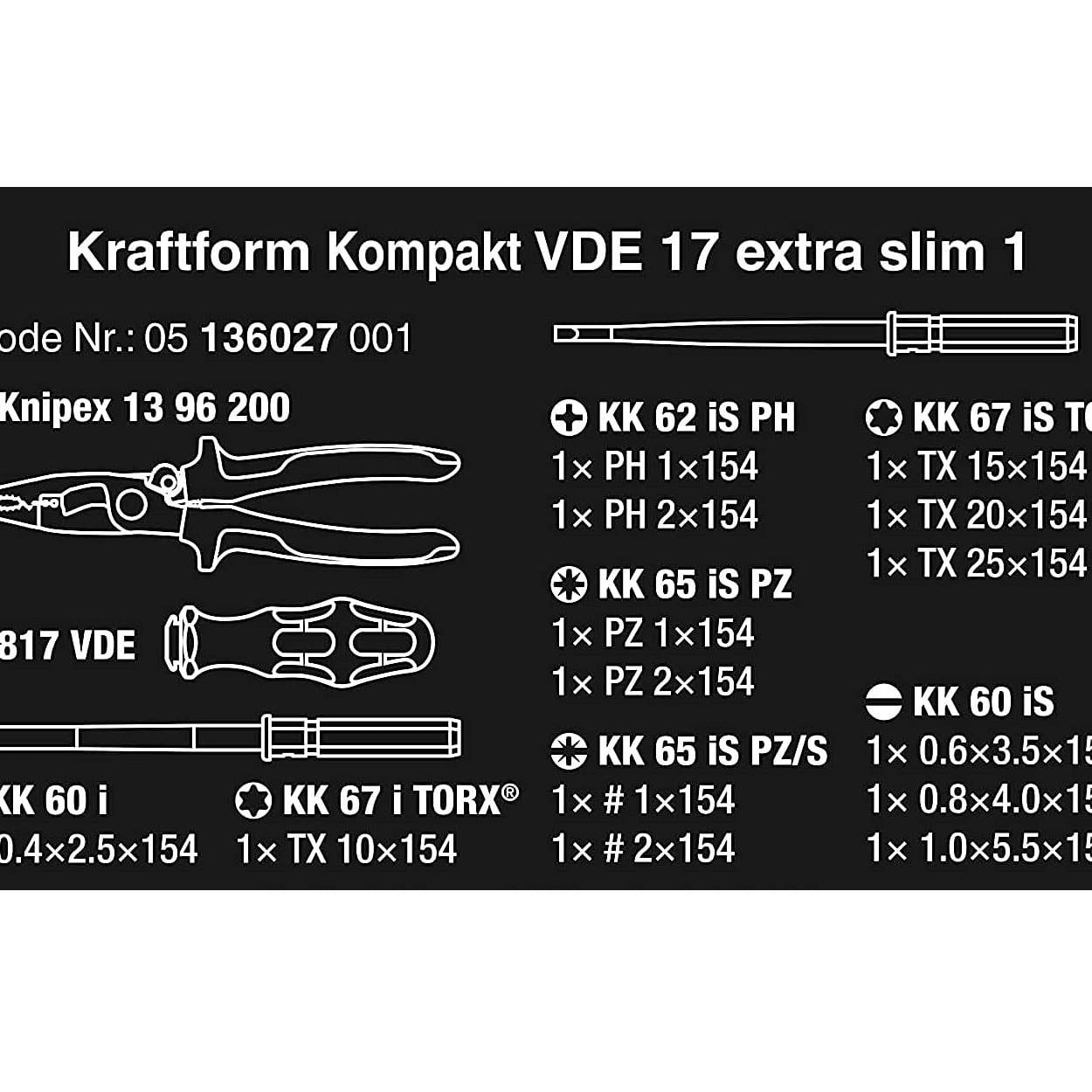 Wera 17 Pcs Kraftform Kompakt VDE 17 Extra Slim 1, 05136027001