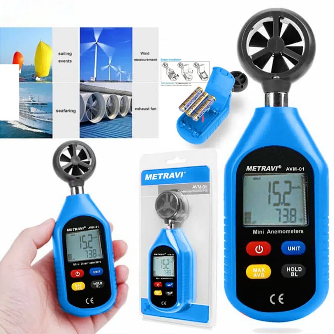 Metravi 4 Digits / 30m/Sec Digital Thermo Anemometer, AVM-01