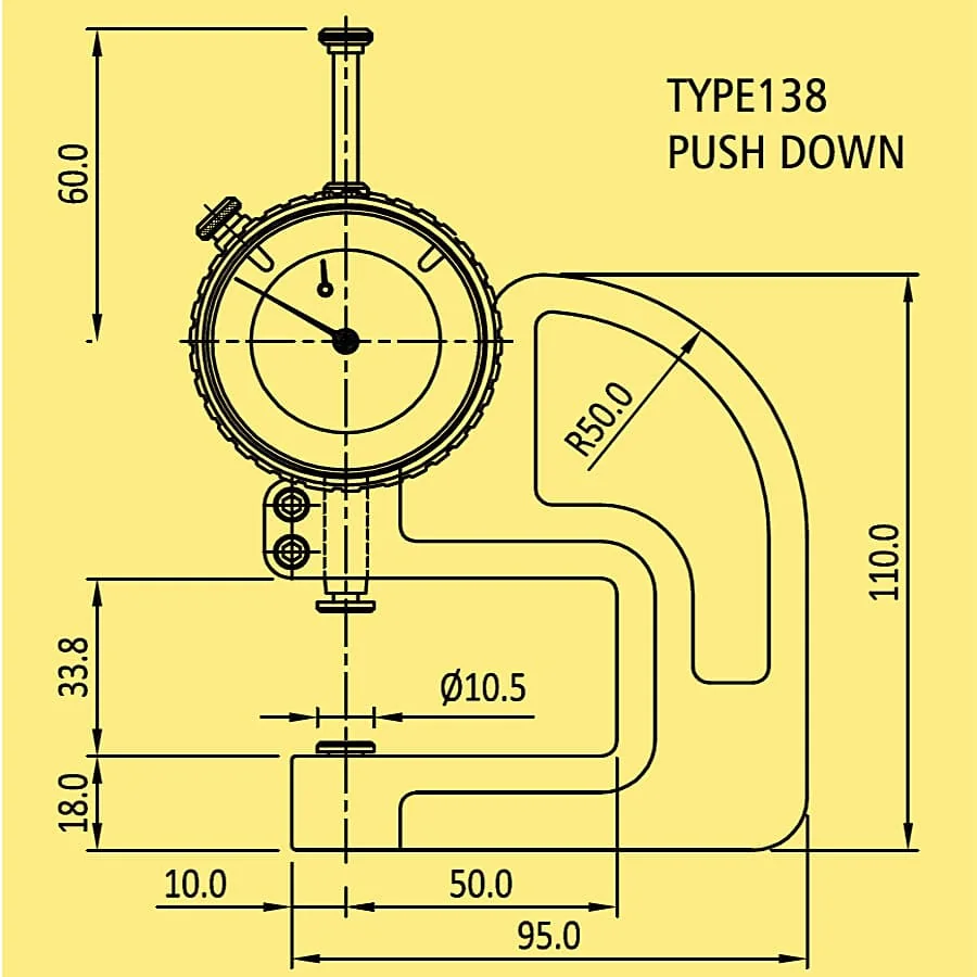 Baker 25 mm Push Down Type Dial Thickness Gauge (Series 138), K138/0