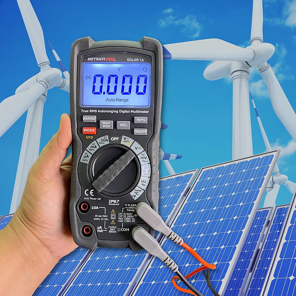 Metravi 6000 Counts / 1500V Digital TRMS Auto-Ranging Multimeter, Pro Solar-1A