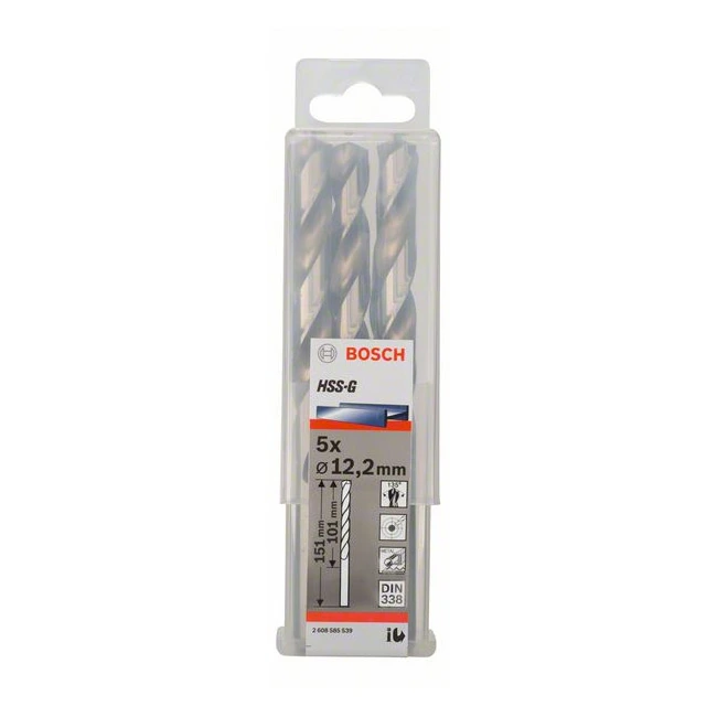 Bosch 12.20 x 151 mm HSS Metal Drill Bits (Pack of 5 Pcs), 2 608 585 539