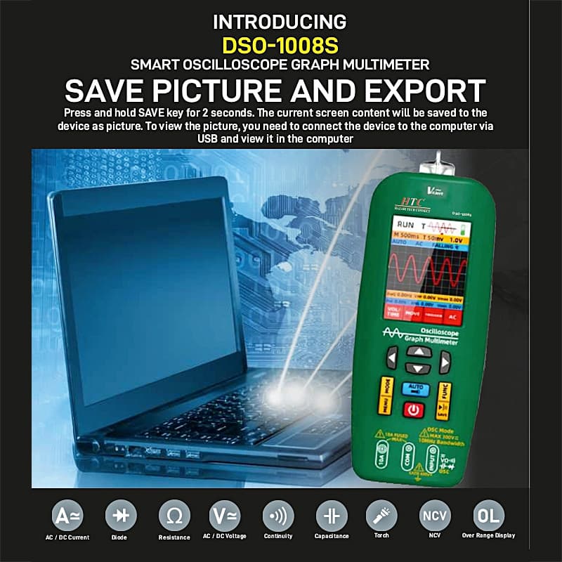 HTC 10 MHz / 48MSa/s Smart Oscilloscope Graph Multimeter, DSO-1008S