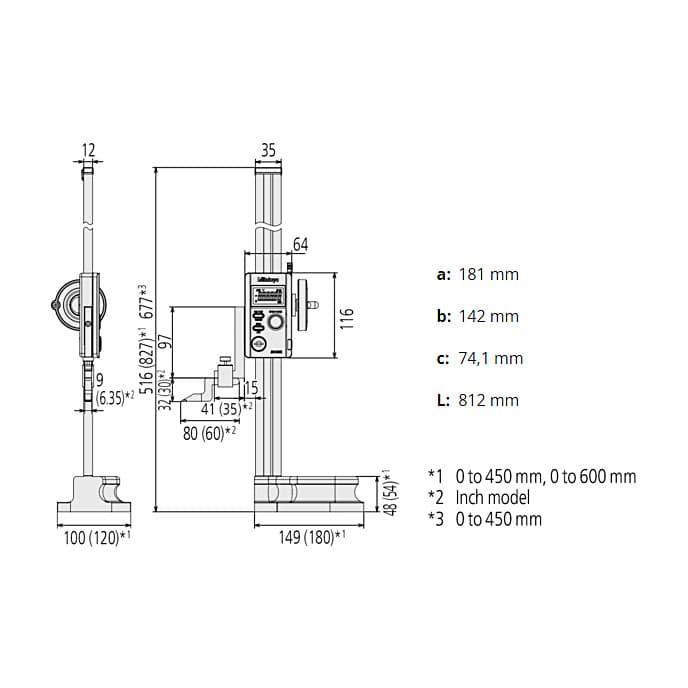 Mitutoyo 600 mm / 24 inch Absolute Digimatic Height Gauge With Slider Feed Wheel, 570-414