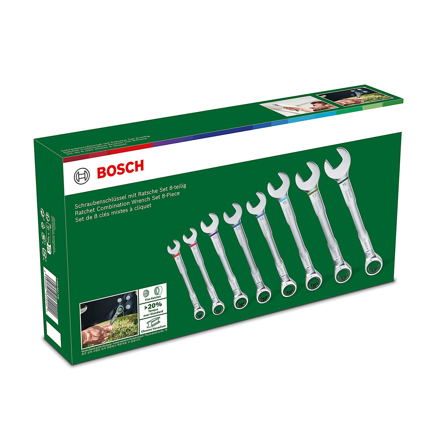 Bosch 8 Pcs Ratchet Combination Wrench Set, 1 600 A02 7PS