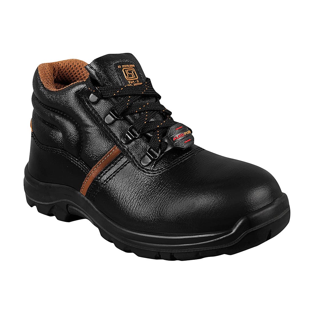 Alko Plus High Ankle Buff Leather Safety Shoe with PU Single Density Sole - Steel Toe (Black & Brown), APS 1188