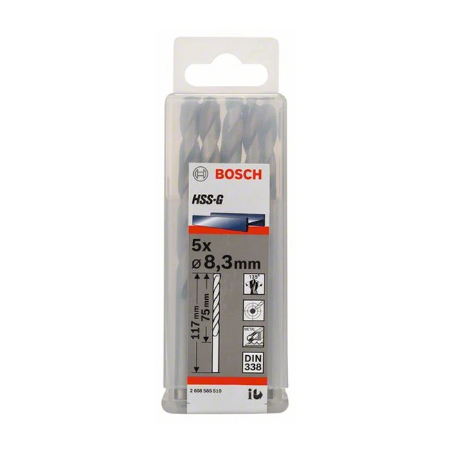 Bosch 8.30 x 117 mm HSS Metal Drill Bits (Pack of 5 Pcs), 2 608 585 510