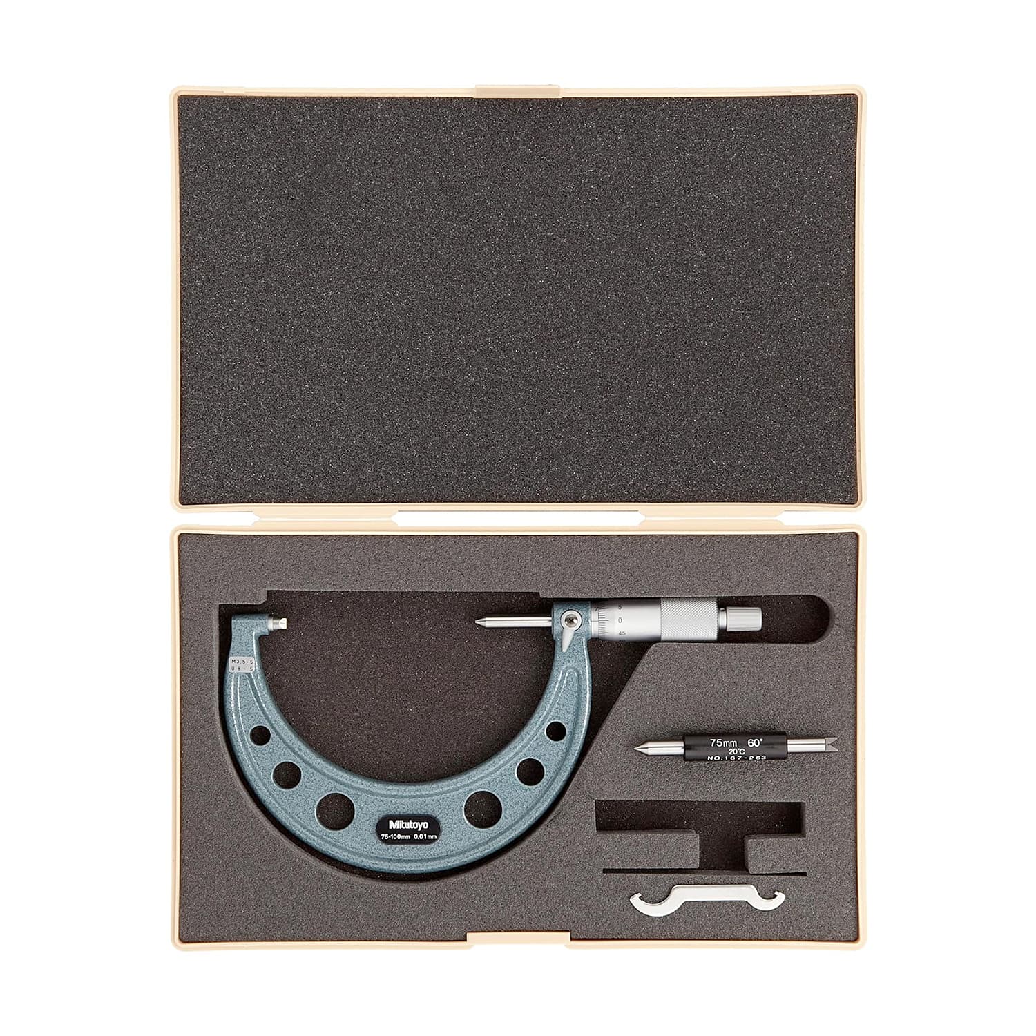 Mitutoyo 75 - 100 mm Screw Thread Micrometer (8 - 5 TPI), 125-119