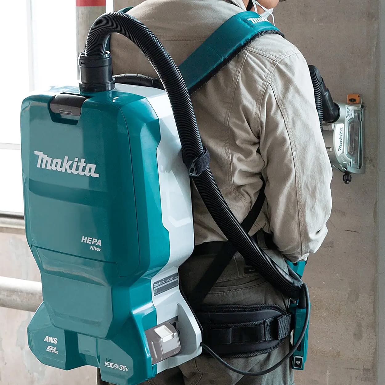 Makita 18V X 2 (36V) LXT BL AWS HEPA Cordless Backpack Vacuum Cleaner (Bare Tool), DVC665Z