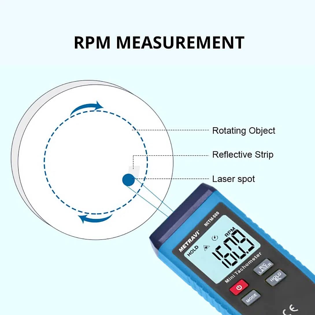Metravi 10 - 99999 RPM Non-Contact Digital Tachometer, NCTM-500