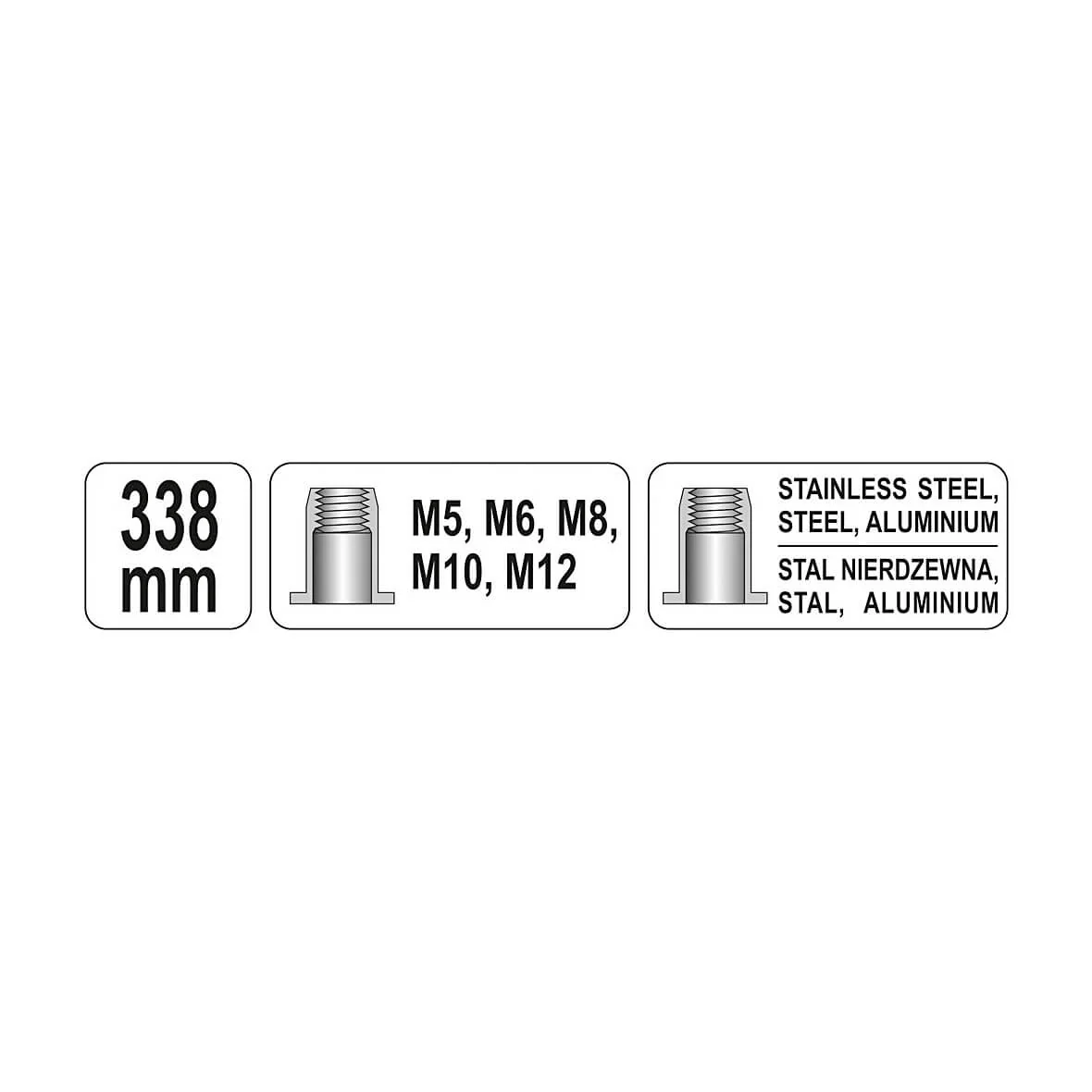 Yato M5 - M12 mm Hand Riveter Nut, YT-36119