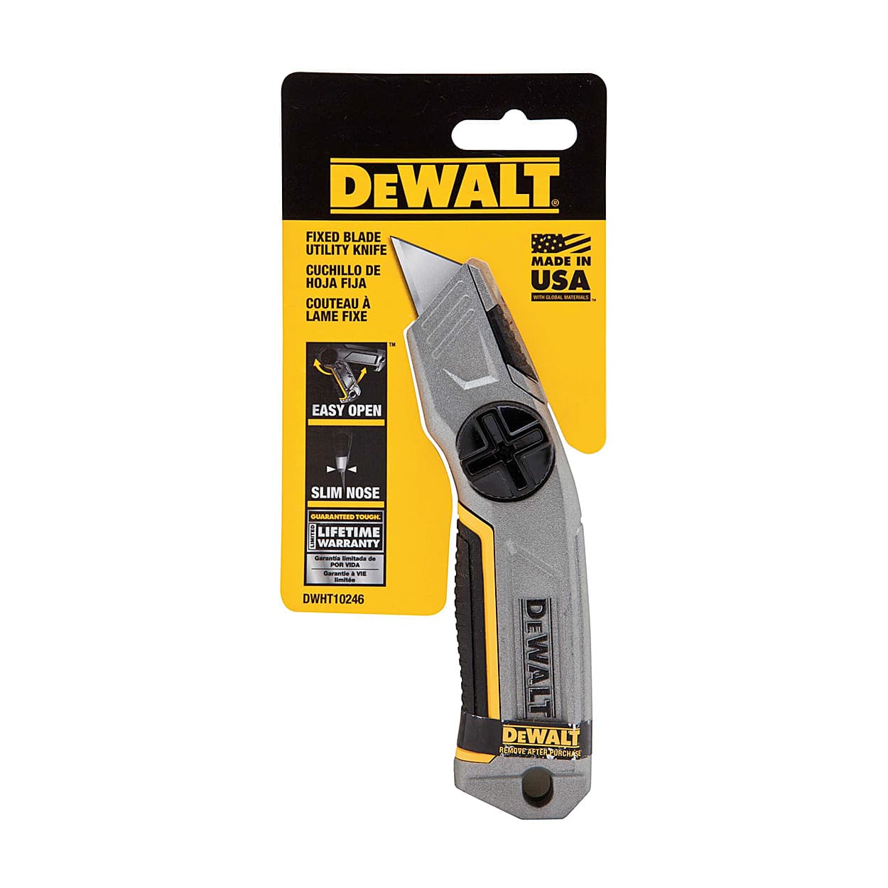 Dewalt 61 mm Fixed Blade Utility Knife With 5 Replaceable Blades, DWHT10246-0