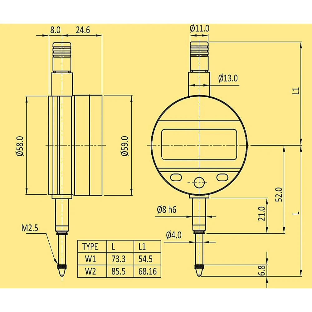 Baker 25 mm / 1.0 inch IP67 Waterproof Plunger Type Digital Dial Gauge With Advance Features (Swiss Technology), W2A