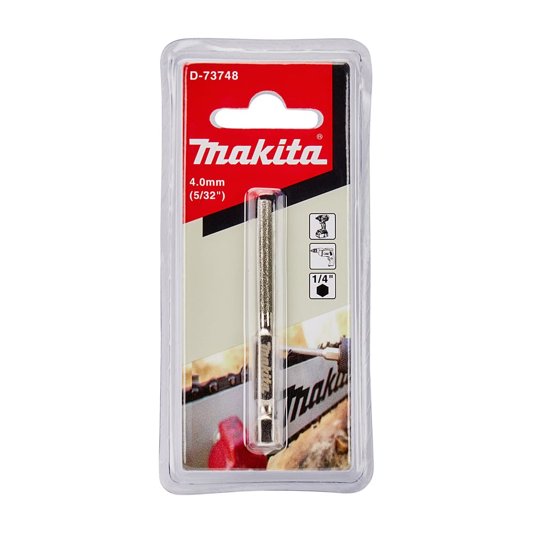 Makita 1/4 inch Hex Shank 4 mm Dia Round File Bit for filing saw chains (5/32 inch), D-73748