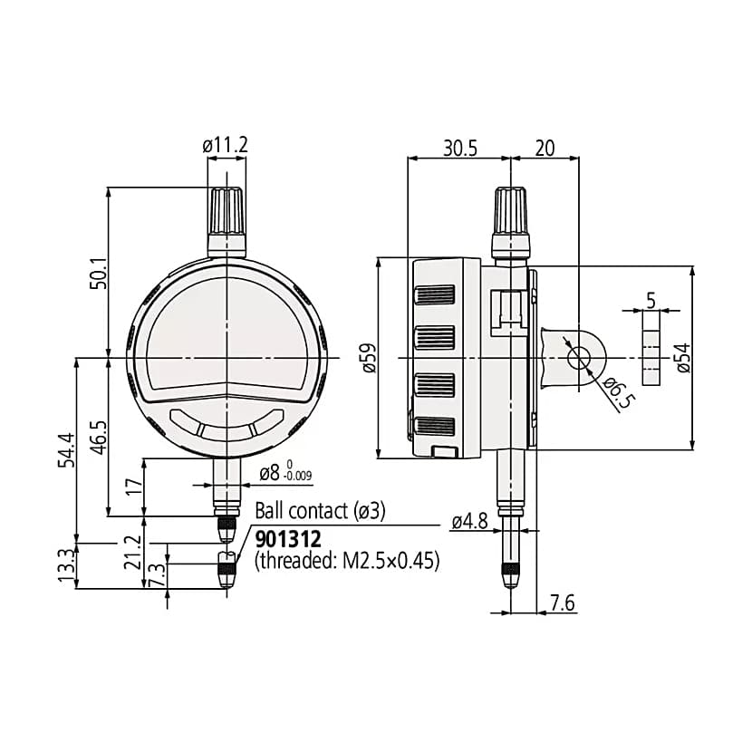 Mitutoyo 0 - 12.7 mm Low Force Type Absolute Digital Indicator with Flat Back Plate & Switchable Analog Bar Resolution (ID-C Series), 543-715B