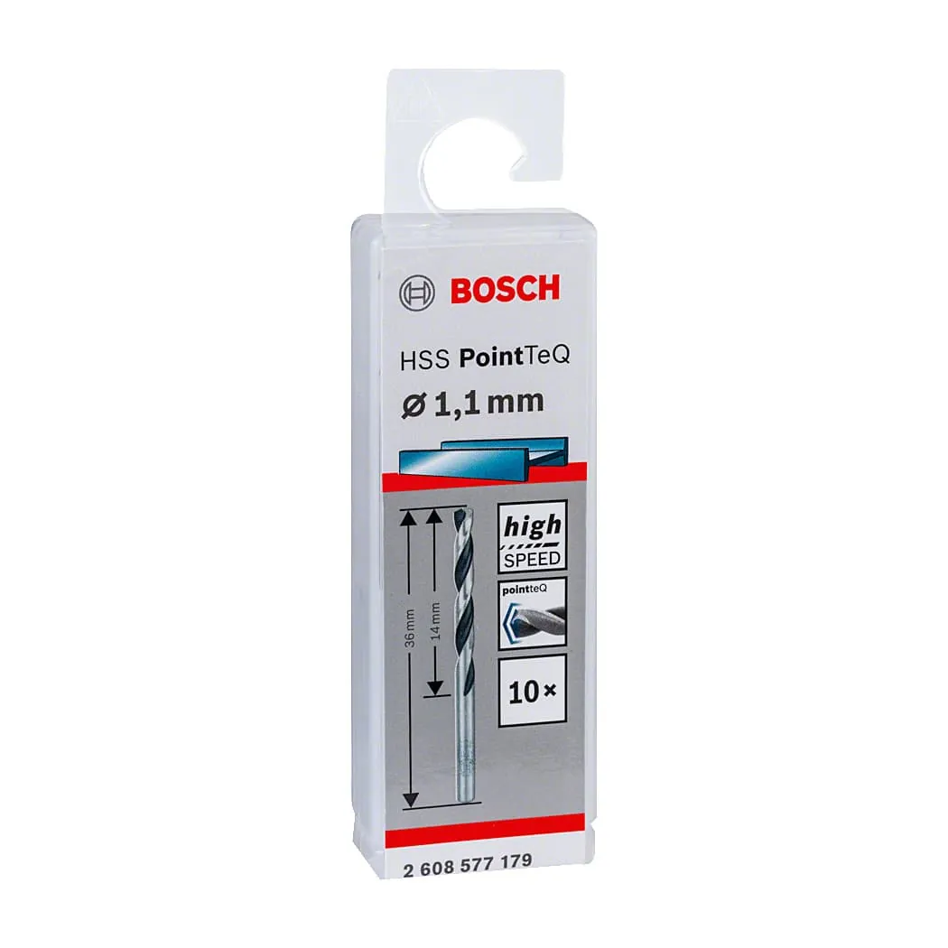 Bosch 1.10 mm HSS Metal Drill Bits PointTeQ Range (Pack of 10 Pcs), 2 608 577 179