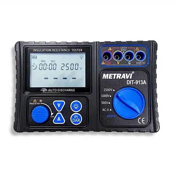 Metravi 500V - 2500V Rated Voltage Digital Insulation Resistance Tester, DIT-913A