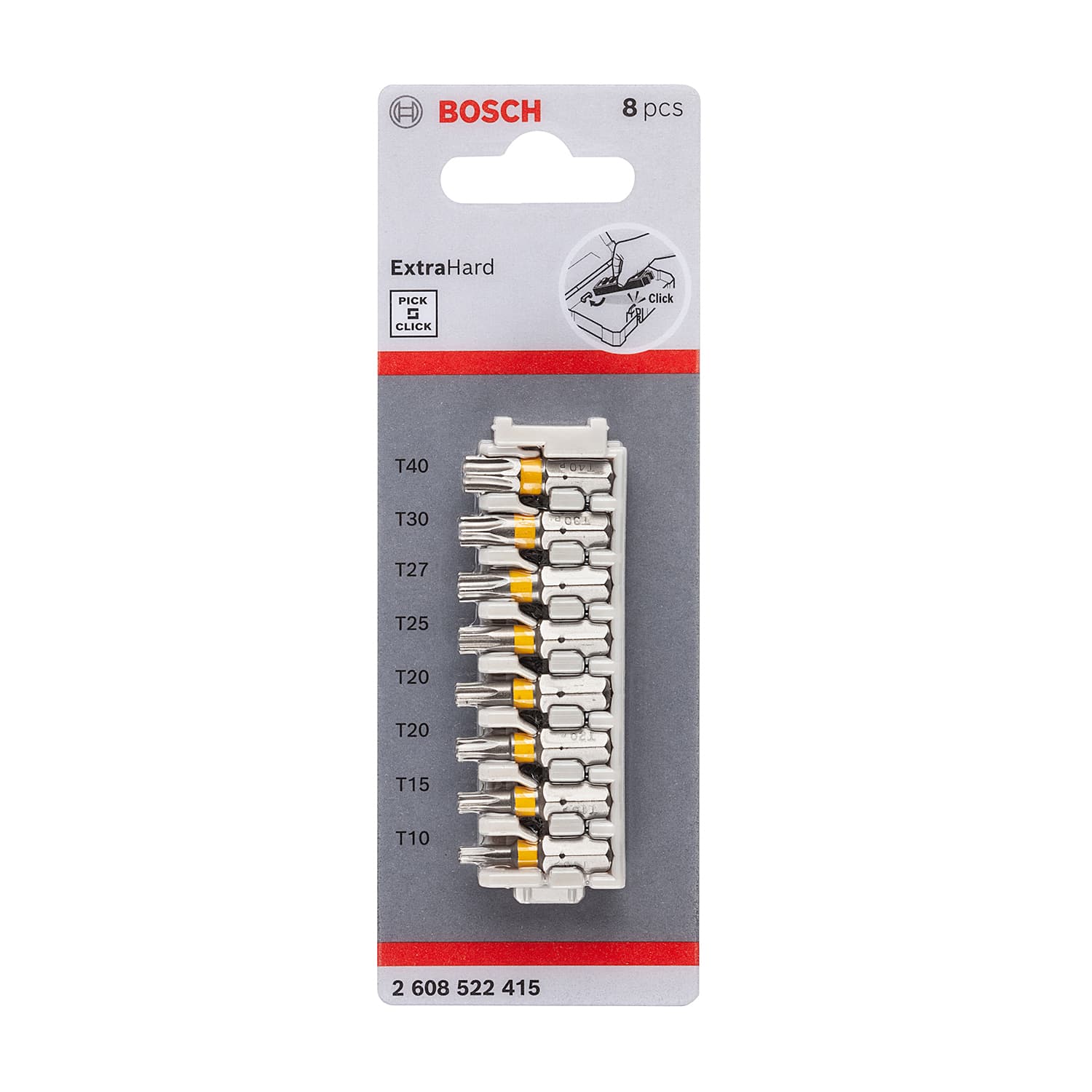Bosch 8 Pcs Pick & Click Extra Hard Torx Screwdriver Bit Set, 2 608 522 415