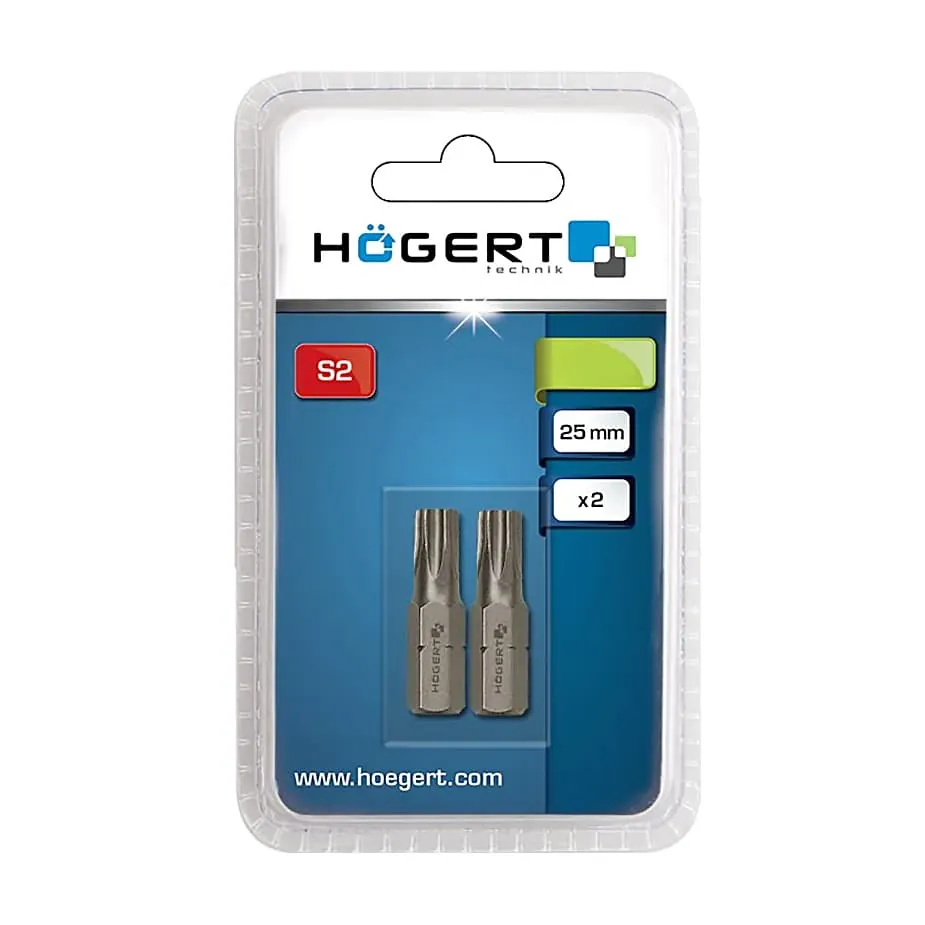 Hogert T10 x 25 mm Length Torx Screwdriver Bits (Pack of 2 Pcs), HT1S361