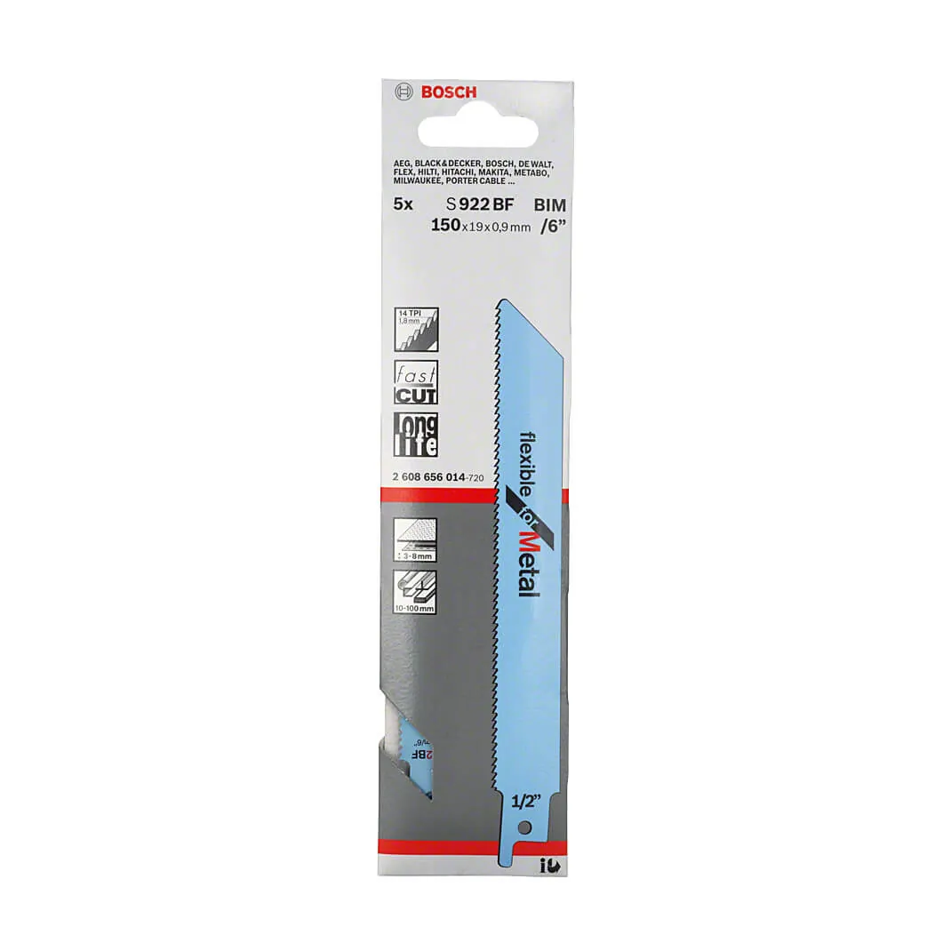 Bosch 150 mm Reciprocating Saw Blades Flexible For Metal (S 922 BF), 2 608 656 014