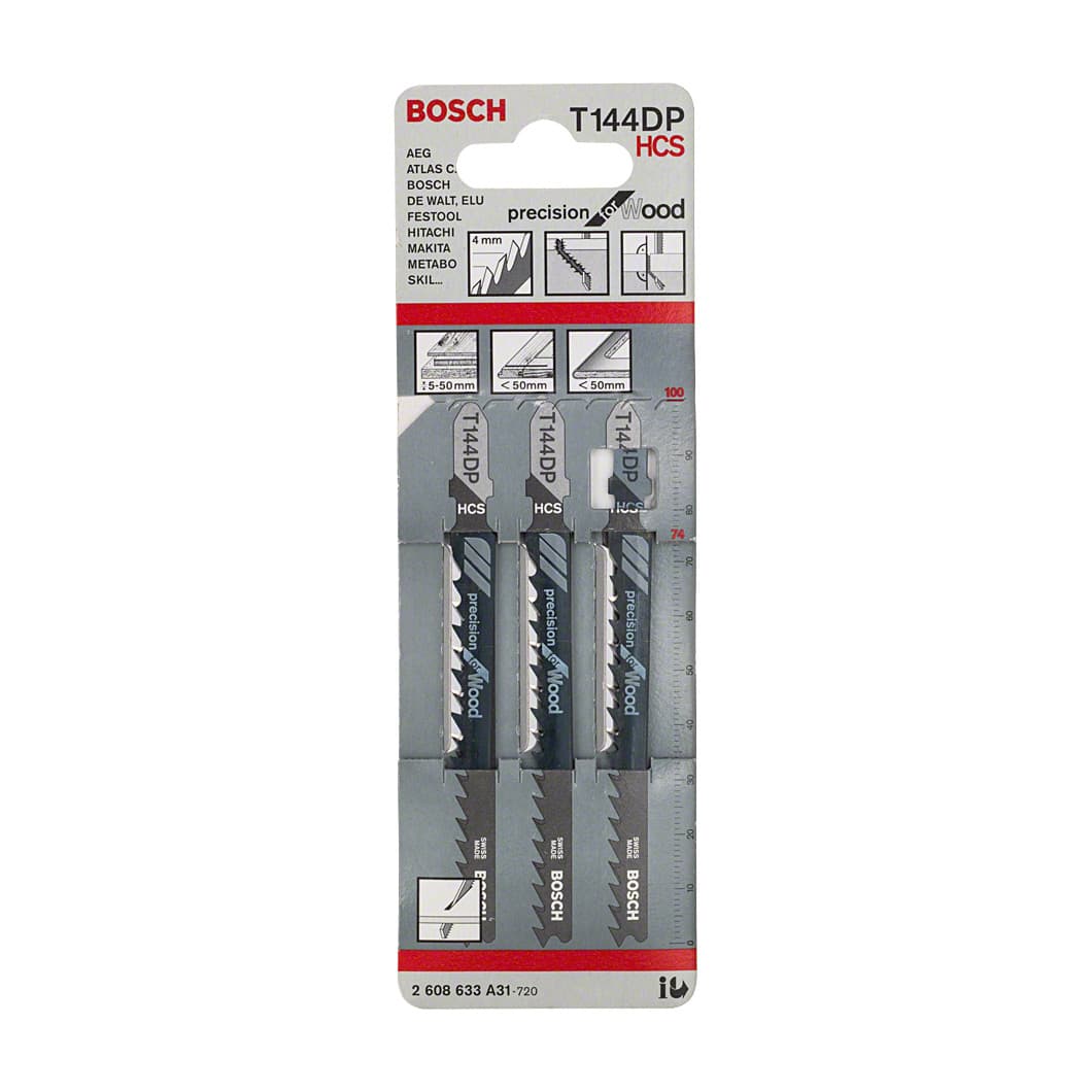 Bosch 100 mm Jigsaw Blades Precision For Wood (T 144 DP), 2 608 633 A31