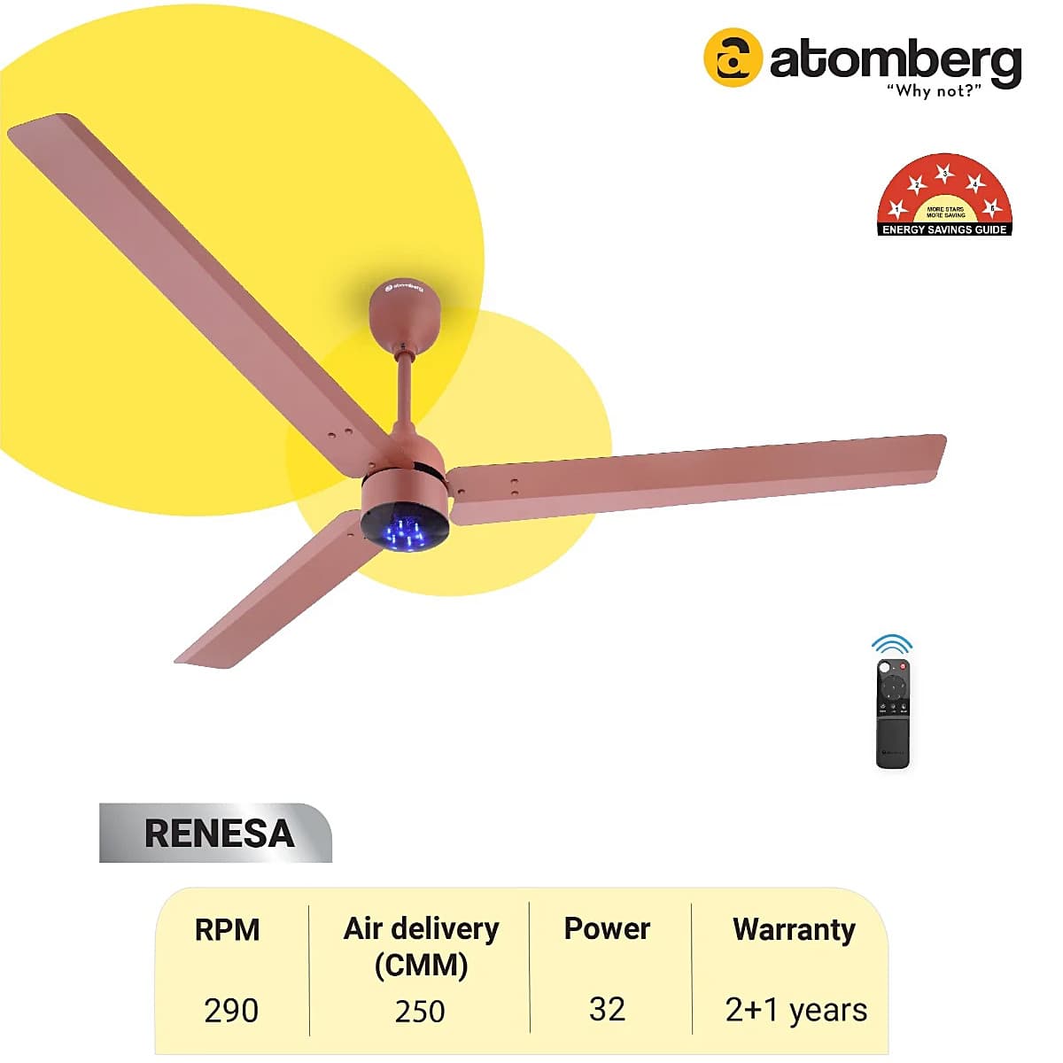 Atomberg Renesa 1400 mm Energy Efficient Ceiling Fan With BLDC Motor & Remote (Matt Brown)
