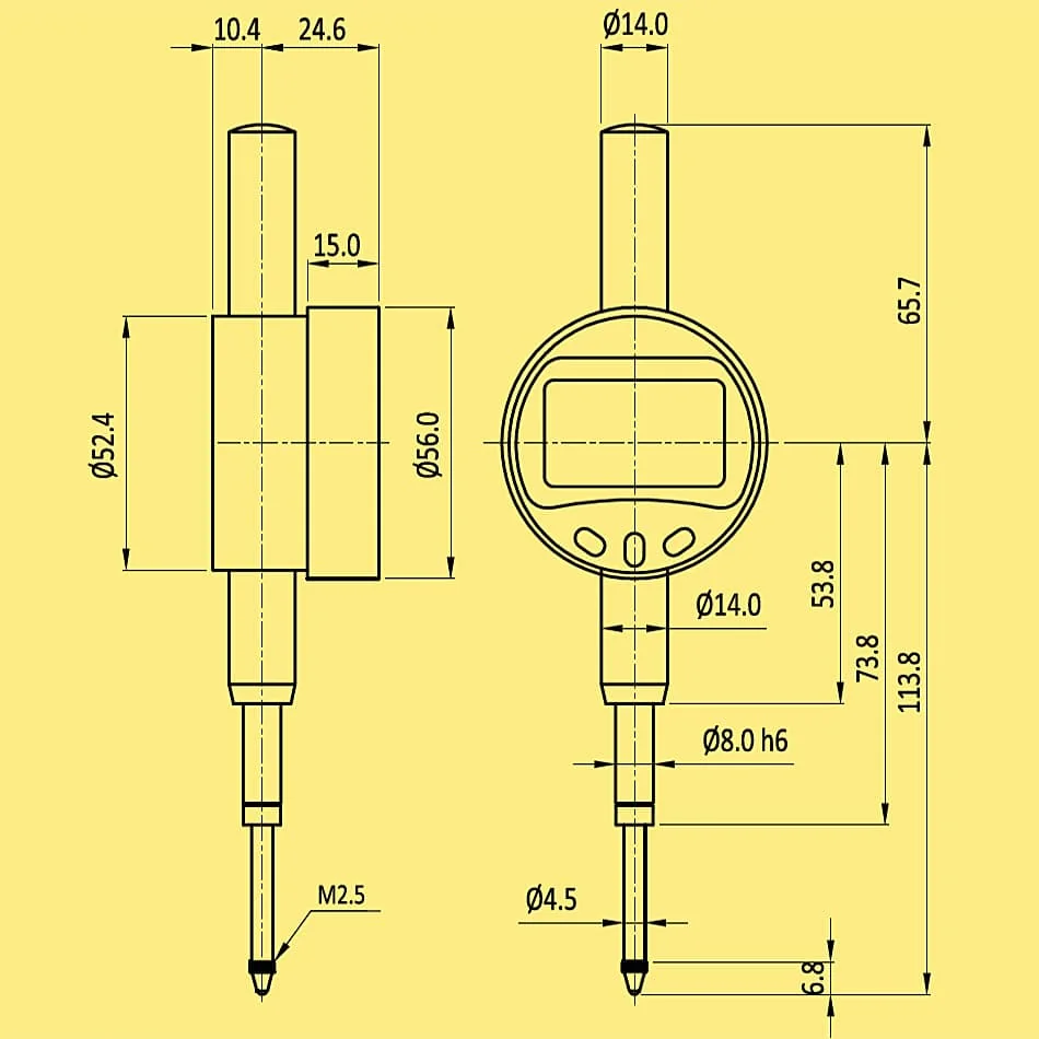 Baker 25 mm / 1.0 inch Value Line Plunger Type Digital Dial Gauge, V2P