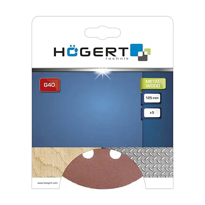 Hogert 125 mm / 100 Grit 8 Holes Velcro Abrasive Disc (Pack of 5 Pcs), HT8D123
